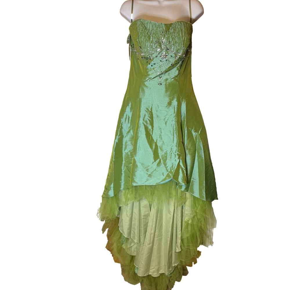 Fiesta Green Iridescent High Low Mermaid Dress Beaded Corset Back Shawl Large